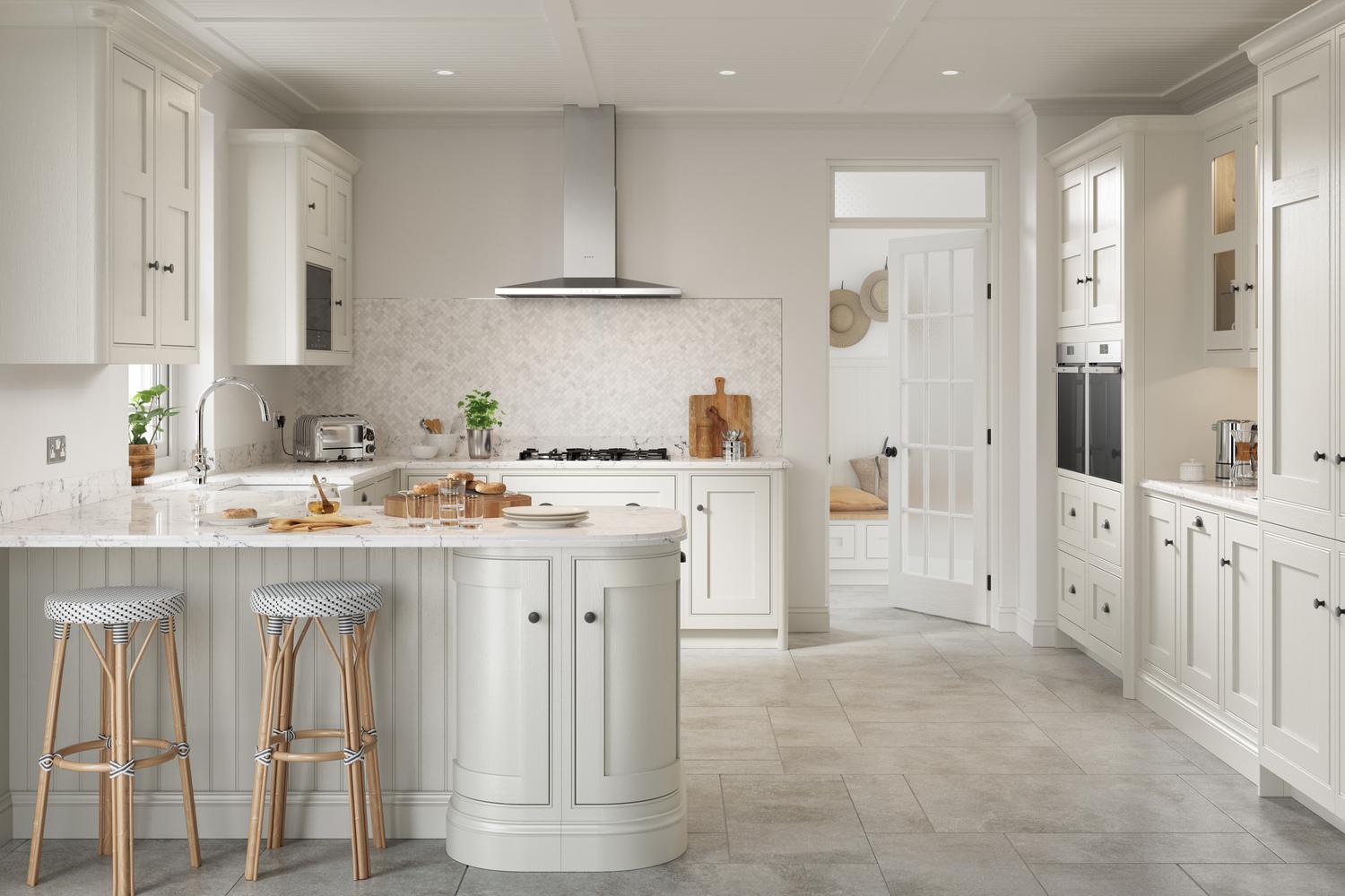 Image of the classic kitchen design in white and off white