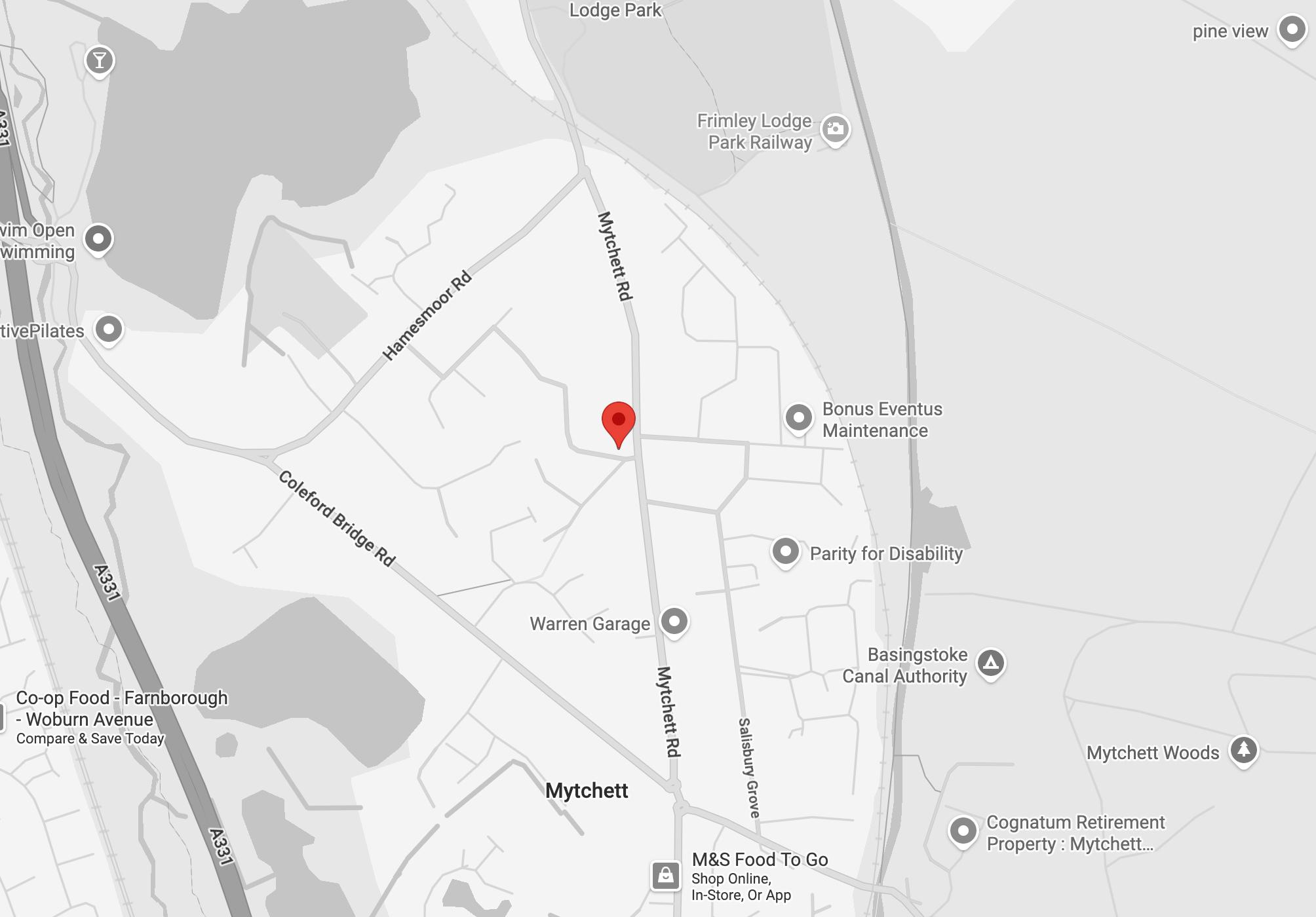 Mytchett location on the Map on Mytchett Road